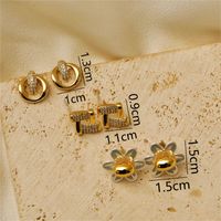 1 Set Cute Lady Commute Circle Heart Shape Daisy Inlay Copper Artificial Pearls Zircon Earrings sku image 1