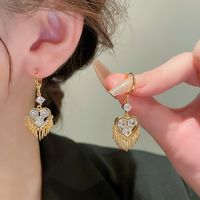 1 Paire Rétro Sucré Forme De Cœur Incruster Le Cuivre Zircon Boucles D'oreilles main image 1