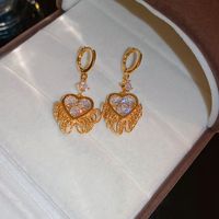 1 Pair Retro Sweet Heart Shape Inlay Copper Zircon Drop Earrings main image 5