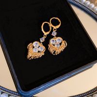 1 Pair Retro Sweet Heart Shape Inlay Copper Zircon Drop Earrings main image 3