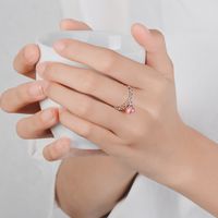 Wholesale Sweet Heart Shape Copper Inlay White Gold Plated Strawberry Quartz Charm Rings main image 6