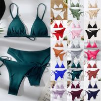 Mujeres Color Sólido Juego De 3 Piezas Bikinis Traje De Baño main image 6