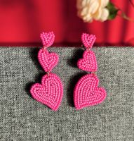 1 Pair Sweet Heart Shape Seed Bead Drop Earrings main image 2