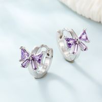 1 Pair Lady Modern Style Sweet Flower Bow Knot Inlay Sterling Silver Zircon Hoop Earrings main image 7