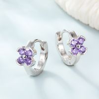 1 Pair Lady Modern Style Sweet Flower Bow Knot Inlay Sterling Silver Zircon Hoop Earrings main image 6