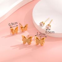 1 Set 3 Pairs Casual Simple Style Heart Shape Roman Numeral Butterfly Plating Inlay 304 Stainless Steel Rhinestones Shell 18K Gold Plated Ear Studs sku image 2