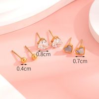 1 Set 3 Pairs Casual Simple Style Heart Shape Roman Numeral Butterfly Plating Inlay 304 Stainless Steel Rhinestones Shell 18K Gold Plated Ear Studs sku image 4