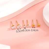 1 Set 3 Pairs Casual Simple Style Heart Shape Roman Numeral Butterfly Plating Inlay 304 Stainless Steel Rhinestones Shell 18K Gold Plated Ear Studs main image 2