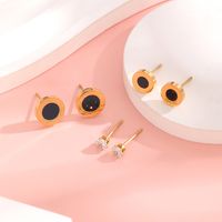 1 Set 3 Pairs Casual Simple Style Heart Shape Roman Numeral Butterfly Plating Inlay 304 Stainless Steel Rhinestones Shell 18K Gold Plated Ear Studs main image 4