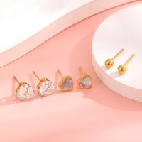 1 Set 3 Pairs Casual Simple Style Heart Shape Roman Numeral Butterfly Plating Inlay 304 Stainless Steel Rhinestones Shell 18K Gold Plated Ear Studs main image 5