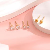 1 Set 3 Pairs Casual Simple Style Heart Shape Roman Numeral Butterfly Plating Inlay 304 Stainless Steel Rhinestones Shell 18K Gold Plated Ear Studs main image 6