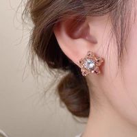 1 Pair Elegant Cute Simple Style Pentagram Star Flower Inlay Alloy Crystal Ear Studs sku image 1