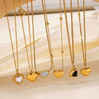 304 Stainless Steel 18K Gold Plated Simple Style Classic Style Plating Inlay Heart Shape Artificial Shell Rhinestones Pendant Necklace main image 3