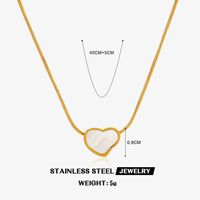 304 Stainless Steel 18K Gold Plated Simple Style Classic Style Plating Inlay Heart Shape Artificial Shell Rhinestones Pendant Necklace sku image 4