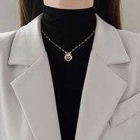 Wholesale Modern Style Simple Style Heart Shape Crown 304 Stainless Steel Copper Inlay Rhinestones Pendant Necklace main image 3