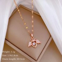 Wholesale Princess Sweet Heart Shape Wings 304 Stainless Steel Copper Inlay Rhinestones Pendant Necklace sku image 1