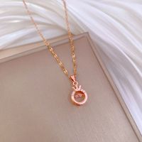 Wholesale Princess Simple Style Round Crown 304 Stainless Steel Copper Inlay Rhinestones Pendant Necklace main image 5