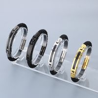 Business Formal Geometric 304 Stainless Steel Leather Braid 18K Gold Plated Men's Bangle main image 1