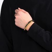 Business Formal Geometric 304 Stainless Steel Leather Braid 18K Gold Plated Men's Bangle main image 7