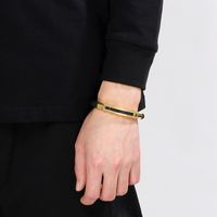 Business Formal Geometric 304 Stainless Steel Leather Braid 18K Gold Plated Men's Bangle main image 8