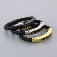 Business Formal Geometric 304 Stainless Steel Leather Braid 18K Gold Plated Men's Bangle main image 4