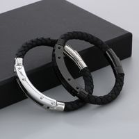 Business Formal Geometric 304 Stainless Steel Leather Braid 18K Gold Plated Men's Bangle main image 6