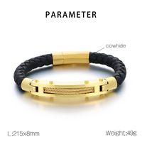 Business Formal Geometric 304 Stainless Steel Leather 18K Gold Plated Men's Bangle main image 2
