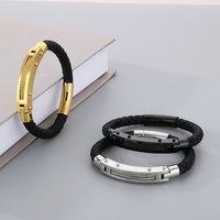 Business Formal Geometric 304 Stainless Steel Leather 18K Gold Plated Men's Bangle main image 4