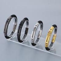 Business Formal Geometric 304 Stainless Steel Leather 18K Gold Plated Men's Bangle main image 1