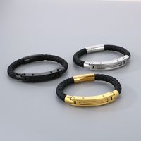 Business Formal Geometric 304 Stainless Steel Leather 18K Gold Plated Men's Bangle main image 3