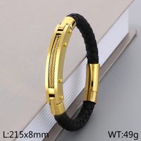 Business Formal Geometric 304 Stainless Steel Leather 18K Gold Plated Men's Bangle sku image 3