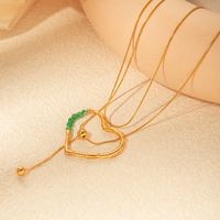 304 Stainless Steel Gold Plated Vacation Classic Style Tassel Heart Shape Crystal Pendant Necklace sku image 3