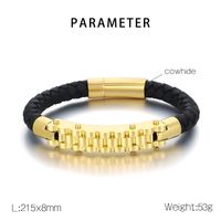 Business Formal Geometric 304 Stainless Steel Leather Braid 18K Gold Plated Men's Bangle main image 2