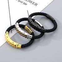 Business Formal Geometric 304 Stainless Steel Leather Braid 18K Gold Plated Men's Bangle main image 5