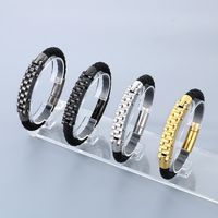 Business Formal Geometric 304 Stainless Steel Leather Braid 18K Gold Plated Men's Bangle main image 1