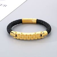 Business Formal Geometric 304 Stainless Steel Leather Braid 18K Gold Plated Men's Bangle main image 7