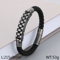 Business Formal Geometric 304 Stainless Steel Leather Braid 18K Gold Plated Men's Bangle sku image 2