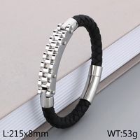 Business Formal Geometric 304 Stainless Steel Leather Braid 18K Gold Plated Men's Bangle sku image 1