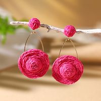 1 Pair Vacation Bohemian Round Braid Straw Rattan Drop Earrings main image 7