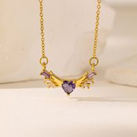 304 Stainless Steel 18K Gold Plated Casual Simple Style Commute Inlay Swan Heart Shape Bow Knot Artificial Rhinestones Pendant Necklace main image 5