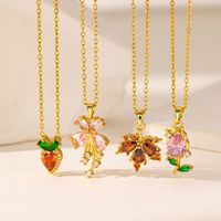 304 Stainless Steel 18K Gold Plated Casual Simple Style Commute Inlay Heart Shape Flower Butterfly Artificial Rhinestones Pendant Necklace main image 1