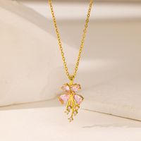 304 Stainless Steel 18K Gold Plated Casual Simple Style Commute Inlay Heart Shape Flower Butterfly Artificial Rhinestones Pendant Necklace main image 3