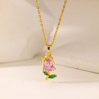 304 Stainless Steel 18K Gold Plated Casual Simple Style Commute Inlay Heart Shape Flower Butterfly Artificial Rhinestones Pendant Necklace main image 4