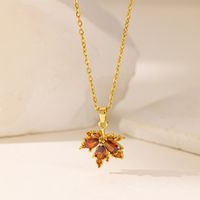 304 Stainless Steel 18K Gold Plated Casual Simple Style Commute Inlay Heart Shape Flower Butterfly Artificial Rhinestones Pendant Necklace main image 5