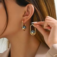 1 Pair Vintage Style Simple Style Solid Color Inlay Alloy Zinc Pearl Drop Earrings main image 3