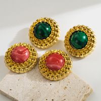 1 Pair Vintage Style Classic Style Artistic Round Inlay Alloy Resin Natural Stone Ear Studs main image 1