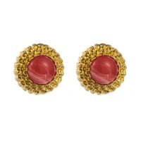 1 Pair Vintage Style Classic Style Artistic Round Inlay Alloy Resin Natural Stone Ear Studs main image 4