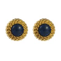 1 Pair Vintage Style Classic Style Artistic Round Inlay Alloy Resin Natural Stone Ear Studs sku image 2