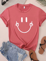 Women's T-shirt Short Sleeve T-Shirts Round Casual Smiley Face main image 3