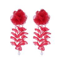 1 Pair Vacation Modern Style Classic Style Flower Imitation Pearl Gauze Drop Earrings sku image 1